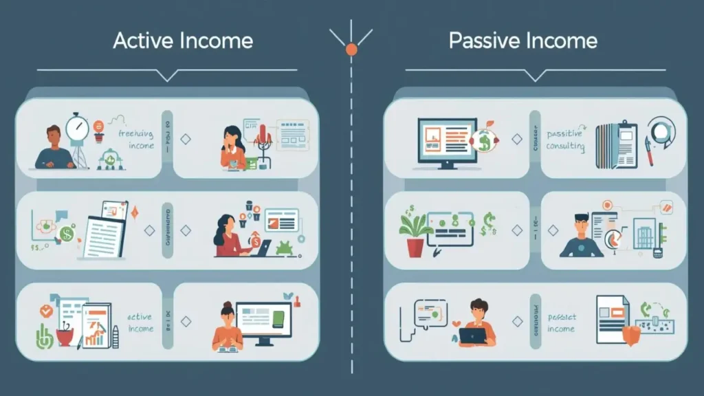 Active vs passive income online business diagram
