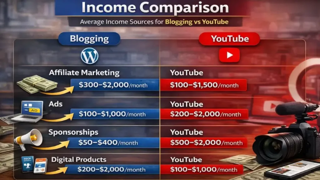 Side hustle comparison chart